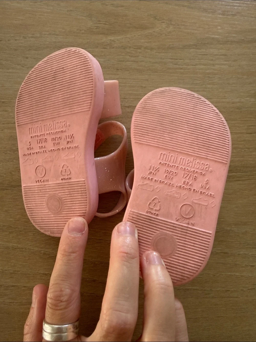 Mini Melissa Pink Glitter Jelly Sandals with Hook-and-Loop Straps